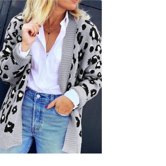 Sweaters - Meredith Spotted Leopard Open Cardigan